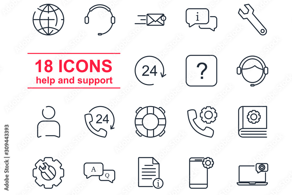 Aufkleber contact us set icon template color editable. support service and telemarketing pack symbol vector si