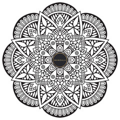 Black and white mandala vector isolated on white. Vector hand drawn circular decorative element.