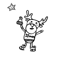 reindeer with cap on skates  welcomes the first star