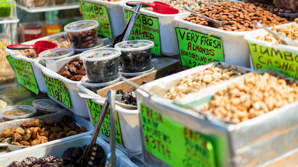 Nuts and dried fruit for sale at a market