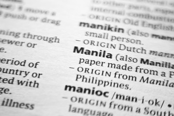 Word or phrase Manila in a dictionary.