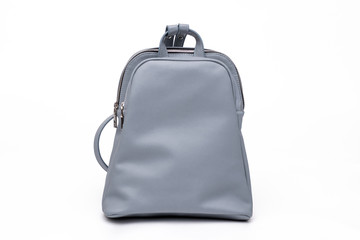 Fashion women leather blue backpack isolated on a white background.