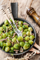 entr&eacute;e : choux de bruxelles et lardons cuits