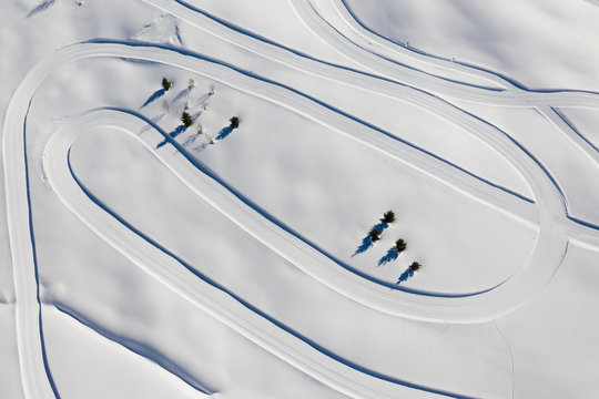Aerial view of cross country ski slopes