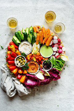 Assorted Raw Vegetable Appetizer Platter with three dips