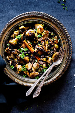 Grilled Brussels Sprouts with Chanterelles