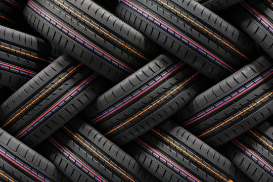 Stack of new tires at a warehouse