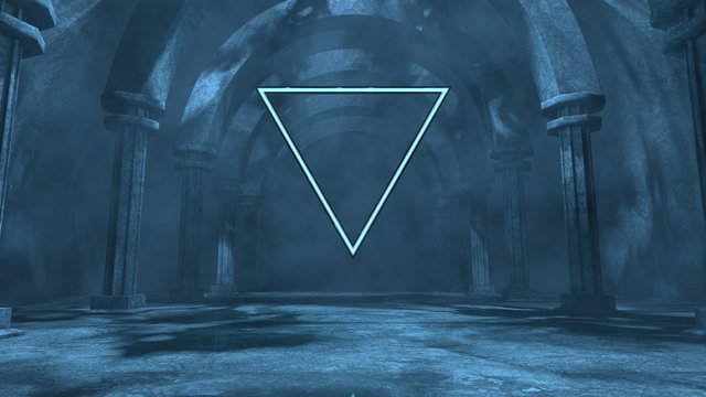 strange majestic temple with glowing ethereal lights