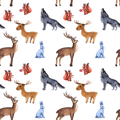 seamless pattern with forest animals on a white background
