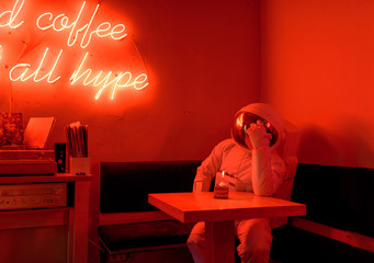 Unrecognizable astronaut celebrating birthday