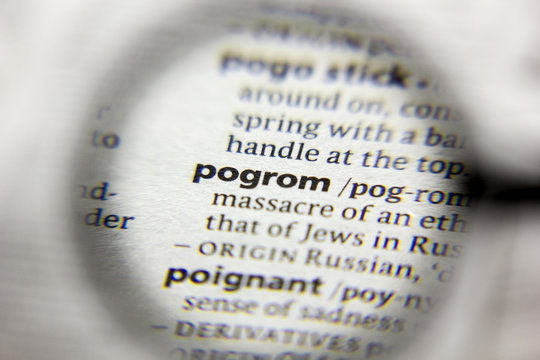 The word or phrase Pogrom in a dictionary.