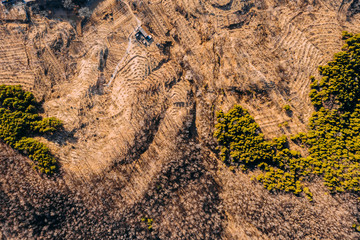 Aerial view of mountains and house