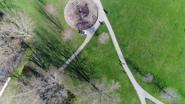 Aerial Over Park And Playground In Early Spring