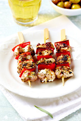 Chicken shish kebab on bright background. 