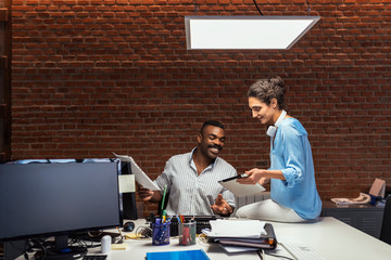 Business people analyzing documents