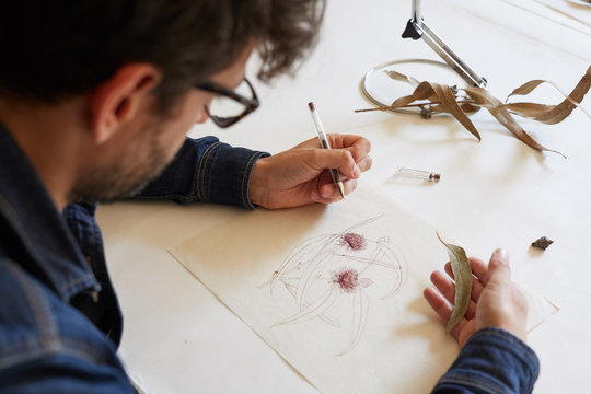 Artist at work in his studio