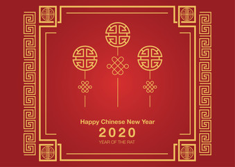 Happy Chinese New Year 2020, Chinese New Year 2020 year of the rat. Poster 2020 year on Red Background. Vector Design.