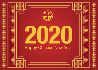 Happy Chinese New Year 2020, Chinese New Year 2020 year of the rat. Poster 2020 year on Red Background. Vector Design.