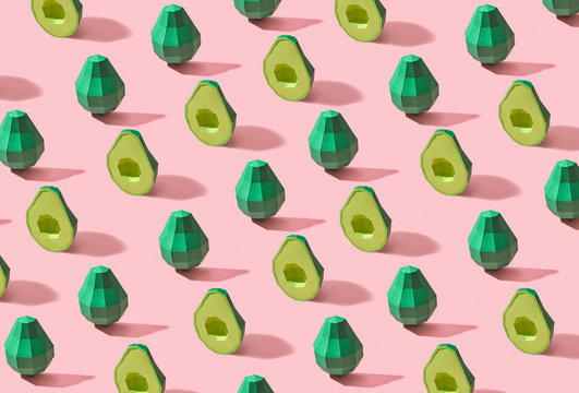 Handcraft summer diagonal pattern halves of avocado of paper on