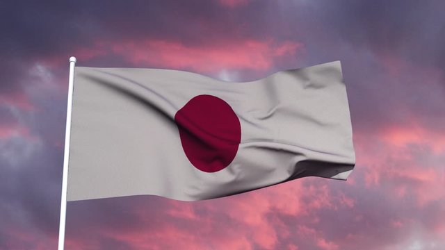 Flag of Japan | waving flag with evening red sky | loopable
