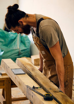Carpenter in workshop