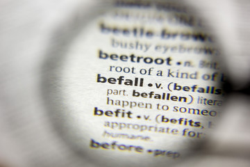 The word or phrase Befall in a dictionary.