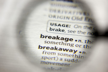 The word or phrase Breakage in a dictionary.
