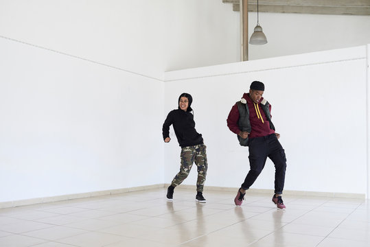 Modern urban dancers choreography studio.