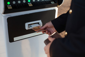 Man paying at the gas station