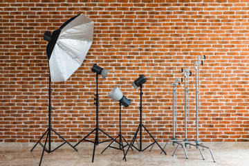 Lighting equipment in a contemporary photo studio