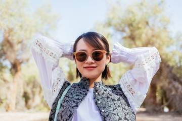 A lively girl in the wild