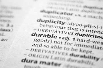 Word or phrase Durable in a dictionary.