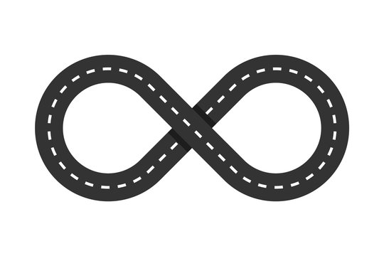 Infinity road loop icon. Infinity symbol. Figure 8 Traffic Loop. Race track sign or logo. Highway intersection or interchange. Eternal shape. Asphalt road. Transportation concept. Vector illustration