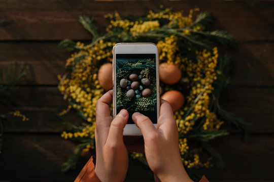 Making picture of Mimosa Wreath And Eggs