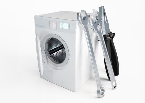 Washing machine repair. Assistance or maintenance - 3D Rendering