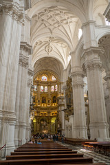 Interior of the Cathedral. In the Royal chapel of Granada Cathedtal there is a tomb of The Catholic Kings Isabella and Ferdinand.