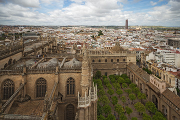 Fototapeta premium View to Seville cathedral and the city from Giralda bellfry, Spain