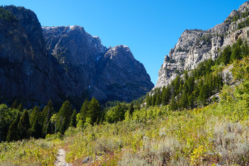 A hiking trail leads deep into the beautiful Death Canyon in Grand Tetons National Park. © Moment of Perception