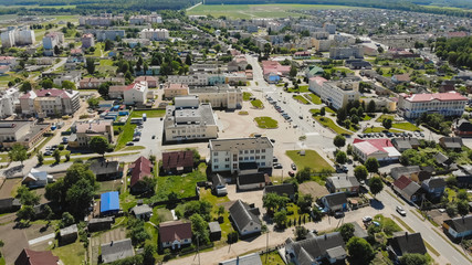 Fototapeta na wymiar Aerial view Russian small town. Belarus. Voronovo.