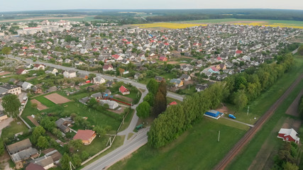 Aerial view Russian small town. Belarus. Voronovo.