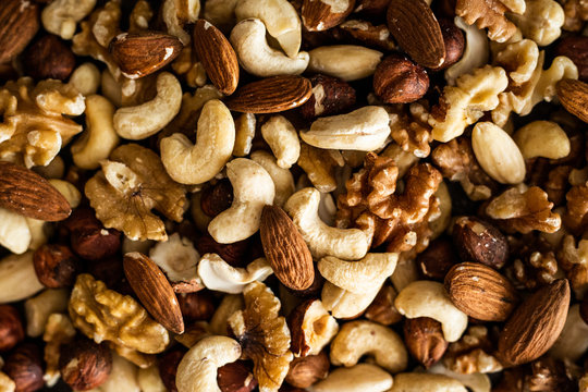 Various sort of nuts on the table