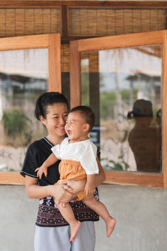 Asian mom and son.