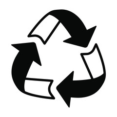 Vector isolate illustration of universal recycling symbol. Black icon on white background