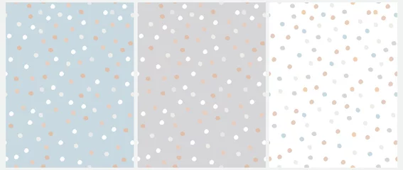 Fototapeten Simple Hand Drawn Irregular Dots Vector Patterns. Blue, Brown, White and Beige Dots on a Gray, Blue and White Background. Infantile Style Abstract Dotted Vector Print Ideal for Fabric, Textile, Cover. © Magdalena