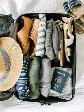 Suitcase being packed for traveling abroad