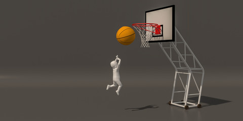 3d illustrator group of Sports symbols on a gray background, 3d rendering of the playing basketball. Includes a selection path.