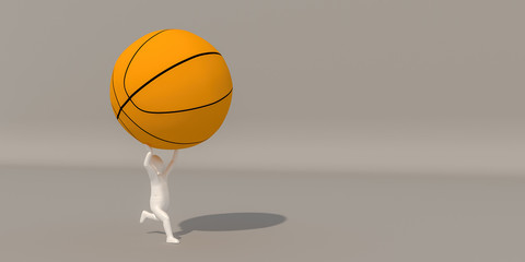 3d illustrator group of Sports symbols on a gray background, 3d rendering of the playing basketball. Includes a selection path.