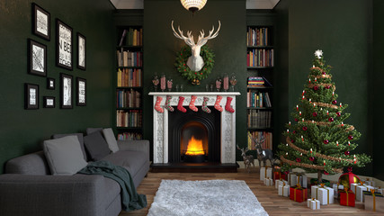 Christmas Home Decor Fireplace Tree Indoor - 3D Rendering