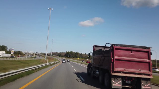 Driving Gimbal Shot On Highway North of Montreal