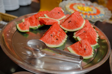 watermelon on a wooden table , beautiful buffet style